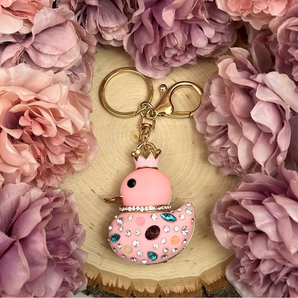 Pink Jeweled Duck with Crystals and Crown Keychain Charm - Picture 5 of 13